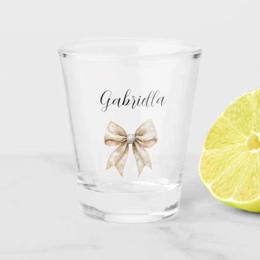 Glanzende zilveren crèmekleurige strik shot glas (Voorkant)