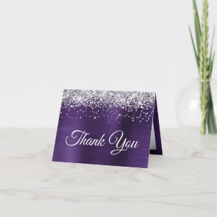 Glanzende Zilveren Glitter Donker Violette Ombre F Bedankkaart