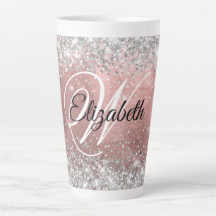 Glanzende Zilveren Glitter Roze Blush Folie Monogr Latte Mok