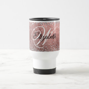 Glanzende Zilveren Glitter Roze Blush Folie Monogr Reisbeker