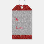 Glanzende zilveren harten rode faux glitter cadeaulabel (Achterkant)