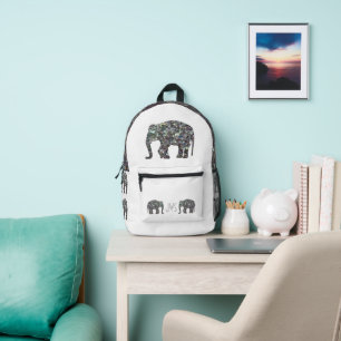 Glanzende zilveren mozaïek Olifant Monogram op wit Bedrukte Rugzak