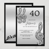 Glanzende zilveren muzieknoot verjaardag kaart (Voorkant / Achterkant)