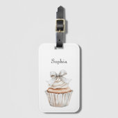 Glanzende zilveren witte cupcake boog   bagagelabel (Voorkant (verticaal))