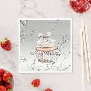 Glanzende Zilveren Witte Cupcake Boog Verjaardag Servet