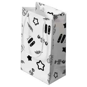 Glanzende zwart-witte skateboard geschenktas klein cadeauzakje