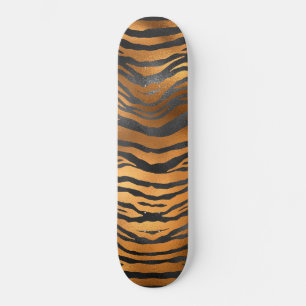 Glanzende zwarte bruine tijgerstrepen dierprint skateboard