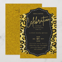 Glanzende Zwarte Gouden Bruidsfeest Thema Uitnodig