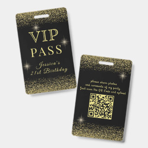 Glanzende Zwarte & Gouden Glitter VIP Verjaardags Badge