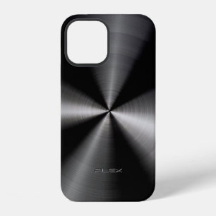 Glanzende zwarte metalen print roestvrijstalen uit iPhone 12 hoesje