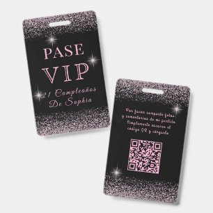 Glanzende zwarte & roze glinsterende VIP-verjaarda Badge