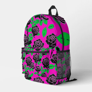 Glanzende Zwarte Rozen Op Een Heet Roze Achtergron Bedrukte Rugzak