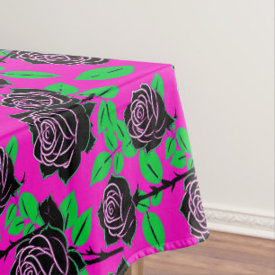 Glanzende Zwarte Rozen Op Een Heet Roze Achtergron Tafelkleed