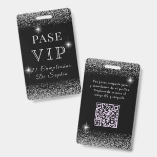 Glanzende zwarte & zilver glinsterende VIP verjaar Badge