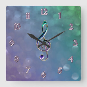 Glas en Glitter Design Music Clef Clock Vierkante Klok