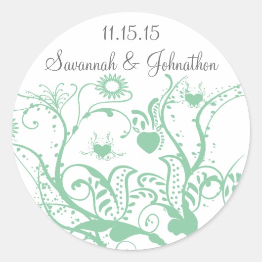 Glas Groene Liefde Vogel Swirls Bruiloft Stickers (Voorkant)