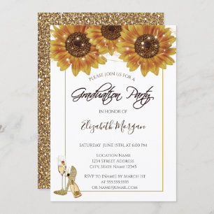 Glas, Heels Sunflower Glitter Graduation Party Kaart