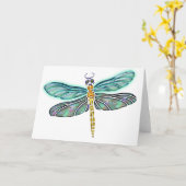 Glas in lood & Abalone Shell Dragonfly Kaart (Gele Bloem)