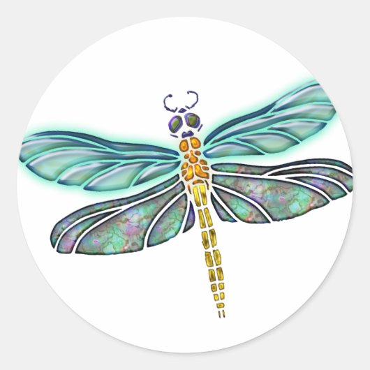 Glas in lood & Abalone Shell Dragonfly Ronde Sticker (Voorkant)