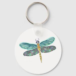 Glas in lood & Abalone Shell Dragonfly Sleutelhanger
