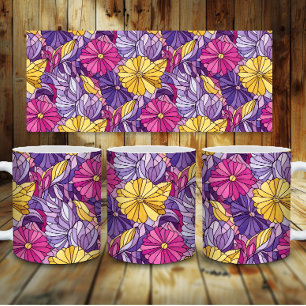 Glas-in-lood Abstract Paars Geel Roze Koffiemok