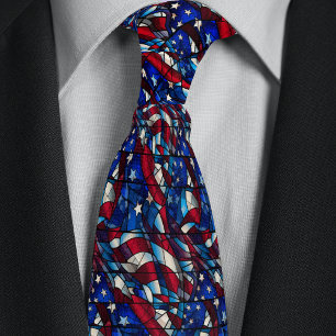 Glas-in-lood Abstracte Amerikaanse Vlag Patroon Stropdas