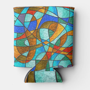 Glas in lood: abstracte kleurrijke schets. blikjeskoeler