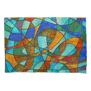 Glas in lood: abstracte kleurrijke schets. kussensloop
