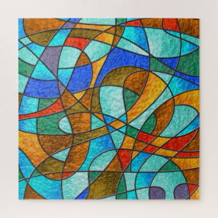 Glas in lood: abstracte kleurrijke schets. legpuzzel