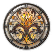 Glas in lood Amber Wit Bruin Art Deco Keramische Knop (Voorkant)