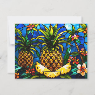 Glas in lood ananas en tropische bloemen briefkaart