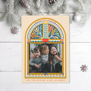 Glas in lood Arch Elegant kerstfoto Feestdagenkaart