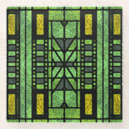 Glas-in-lood Art Deco in Blauw en Groen Glazen Onderzetter