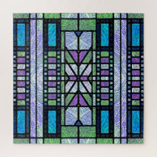 Glas-in-lood Art Deco in Blauw en Paars Legpuzzel