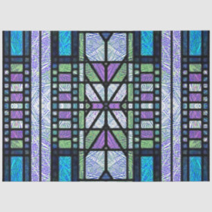 Glas-in-lood Art Deco in Blauw en Paars Tissuepapier