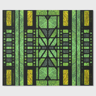 Glas-in-lood Art Deco in groen en goud Cadeaupapier