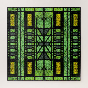 Glas-in-lood Art Deco in groen en goud Legpuzzel