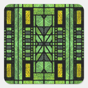 Glas-in-lood Art Deco in groen en goud Vierkante Sticker