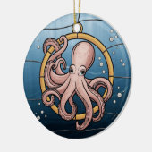 Glas in lood Art, Glas in lood Octopus Keramisch Ornament (Links)