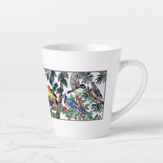 Glas in lood Art Mooie Bloesems & Vogels Latte Mok (Rechts)