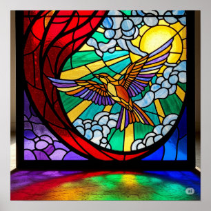 Glas in lood Art Nouveau Vogelontwerp Poster