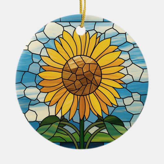 Glas in lood Art, SunFlower Glas in lood Keramisch Ornament (Voorkant)