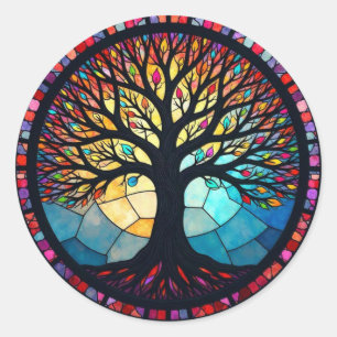 Glas in lood Art, Tree of Life Glas in lood Ronde Sticker