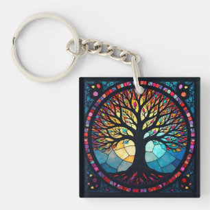 Glas in lood Art, Tree of Life Glas in lood Sleutelhanger