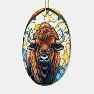 Glas-in-lood Bizon Buffalo Stam Dieren Kunst Keramisch Ornament