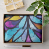 Glas in lood Blauw, Paars en Geel ontkleurd Tissuepapier (Geschenk)