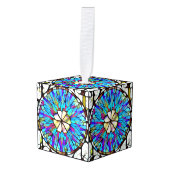 Glas in lood bloem-kubusversiering kubus ornament (Voorkant hoekig)