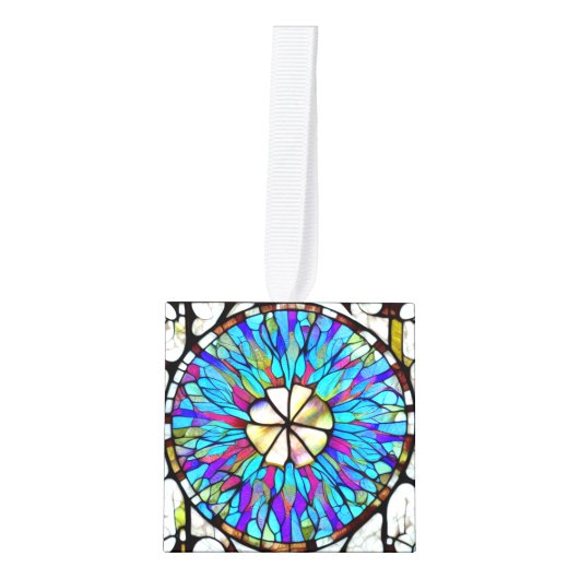 Glas in lood bloem-kubusversiering kubus ornament (Voorkant)