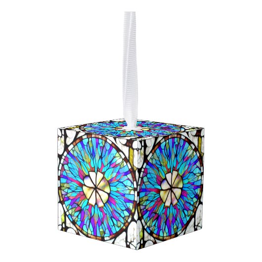 Glas in lood bloem-kubusversiering kubus ornament (Achter hoekig)