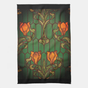Glas in lood bloemen elegant theedoek